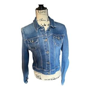 Light Blue Dark Wash Stylish Denim Jacket - L